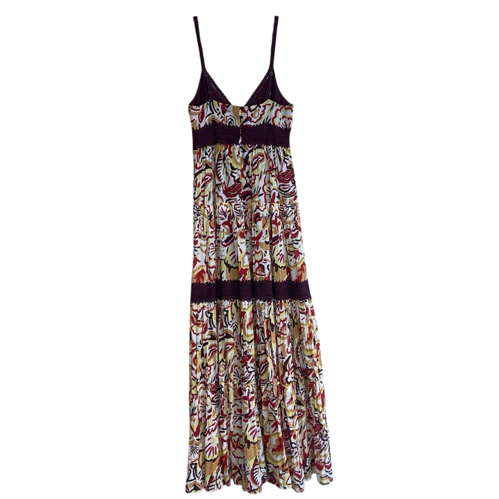 BCBGMaxAzria Burgundy Floral Print Lace Trim Maxi Dress Sz 6 - Picture 9 of 14